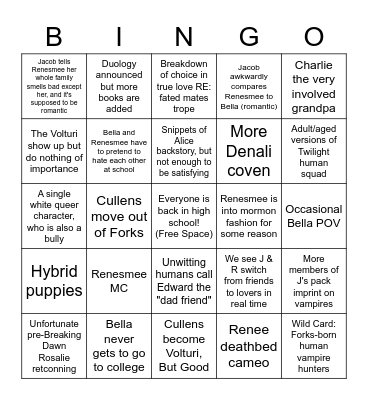 Twilight Sequel Bingo Card