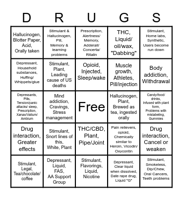 Unit 4 - Health Education Bingo Card