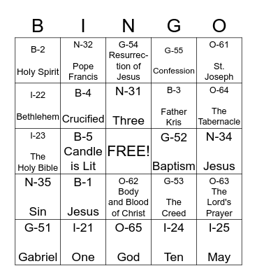 RELIGIOUS ED BINGO Card