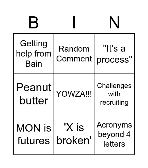 Capacity FUN! Bingo Card