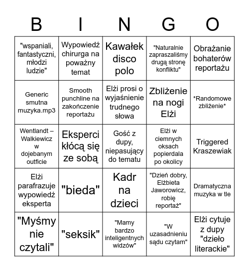 BINGO SPRAWA DLA REPORTERA Bingo Card