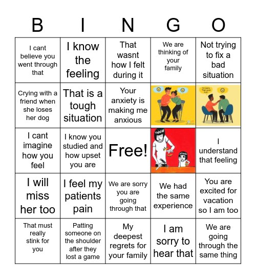Sympathy vs Empathy Bingo Card