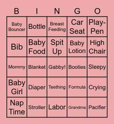 Monéts' Baby Shower Bingo Card