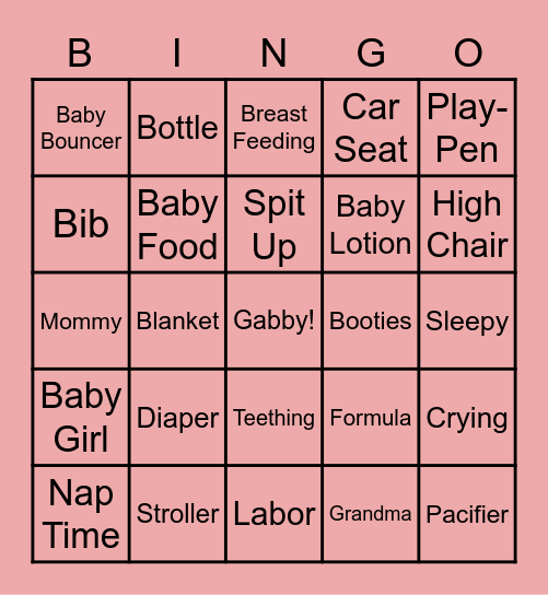 Monéts' Baby Shower Bingo Card