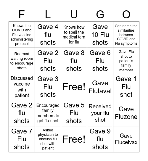 FLU-GO Bingo Card