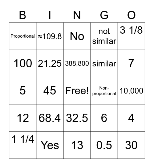 Proportions Review Bingo Card