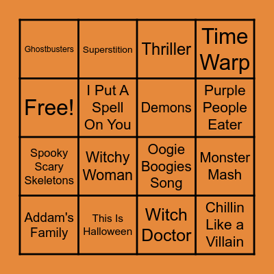 Halloween Music Bingo Card