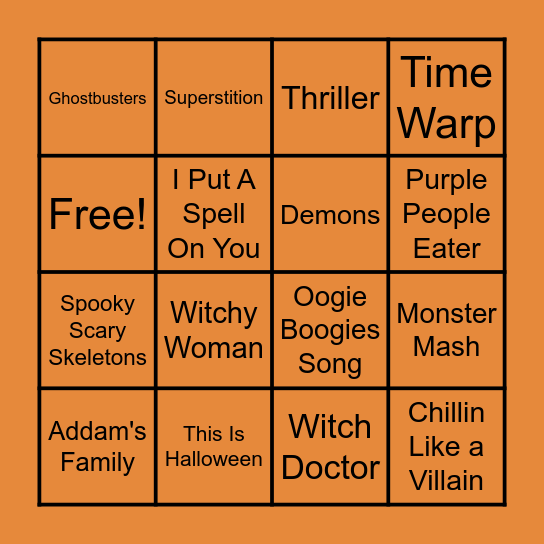 Halloween Music Bingo Card