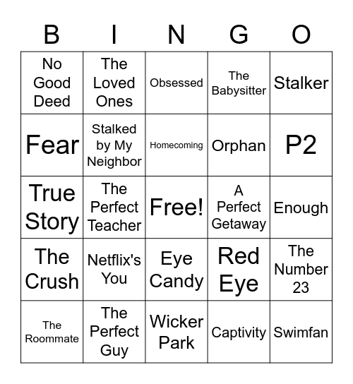 Stalking In Popular Media Bingo Card