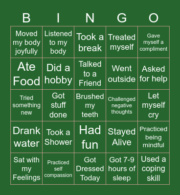 Self-Care Bingo Card