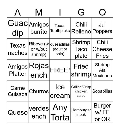 AMIGO BINGO! :D Bingo Card