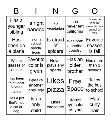 Get to know you BINGO Card