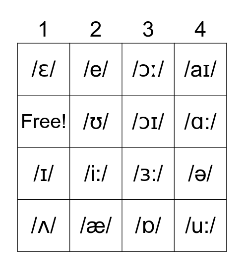 Phonemic Bingo - Vowels Bingo Card