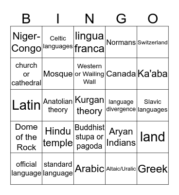 Language  Bingo Card