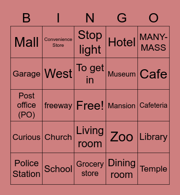 Unit 9 Home & Around Town Bingo Card