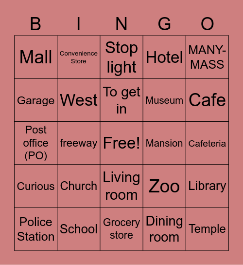 Unit 9 Home & Around Town Bingo Card
