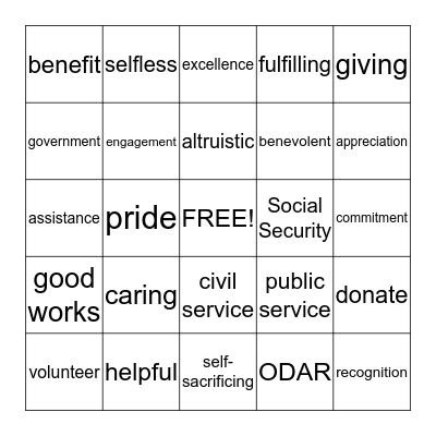 Public Service Recognition  Bingo Card