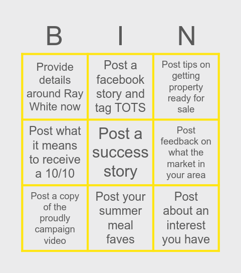 Ray White Social Bingo Card