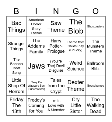 Scary Movies/TV Bingo Card