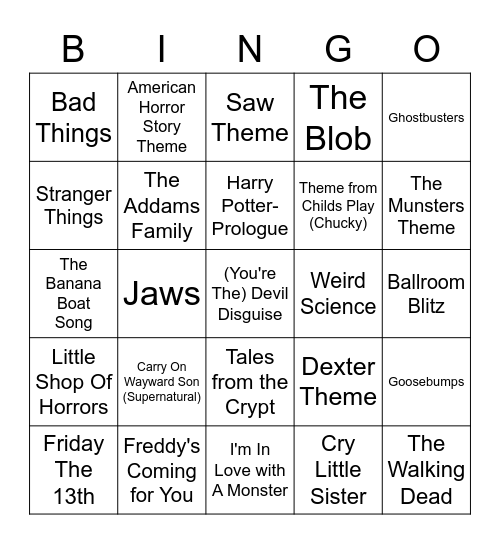 Scary Movies/TV Bingo Card