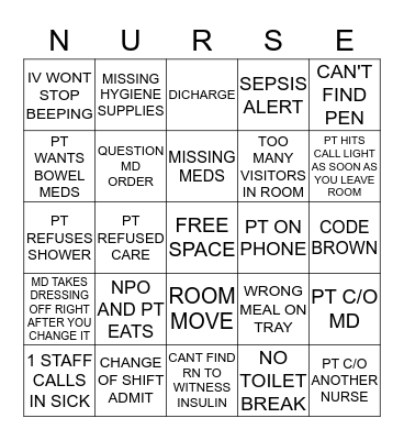 Nurse Bingo Card