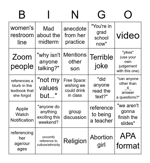 Foundations Bingo Card