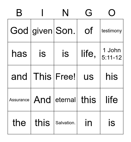 Five Assurances_Salvation Bingo Card