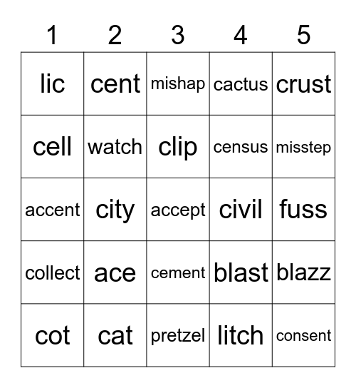 Roll It & Read It Bingo Card