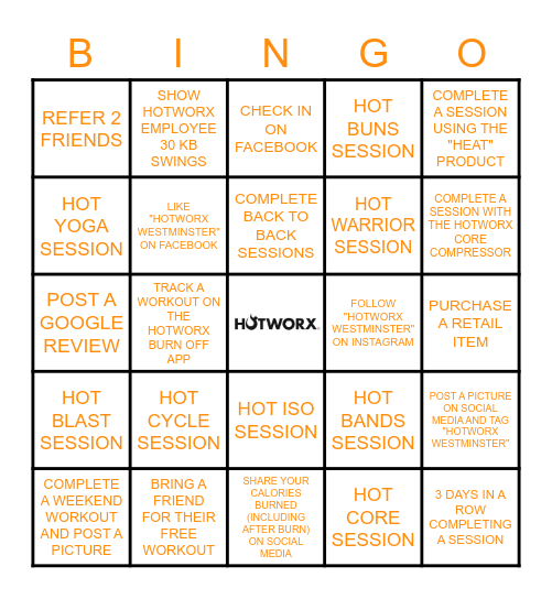 HOTWORX BINGO Card