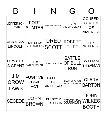 US History Exam Review Bingo Card