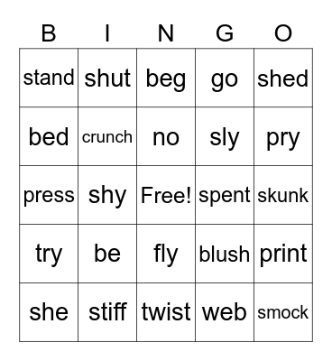 Closed and Open Syllables Bingo Card