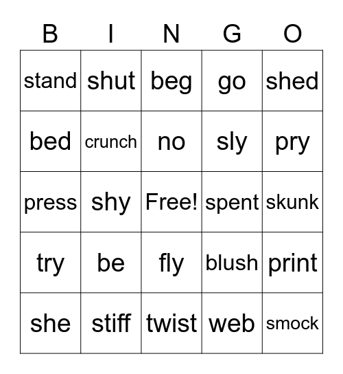 Closed and Open Syllables Bingo Card