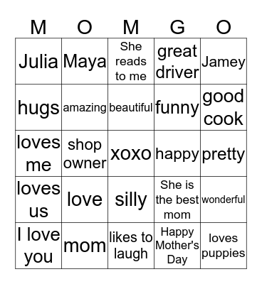 MOMGO Bingo Card