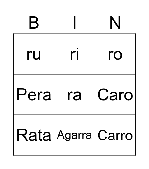 r y rr Bingo Card