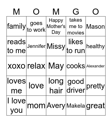 MOMGO Bingo Card