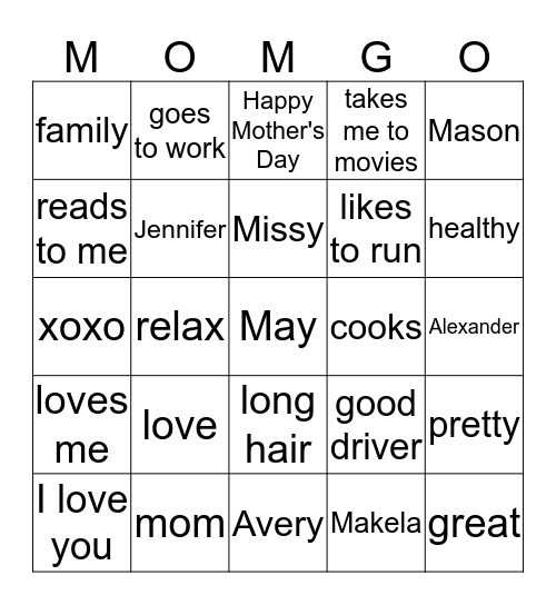 MOMGO Bingo Card