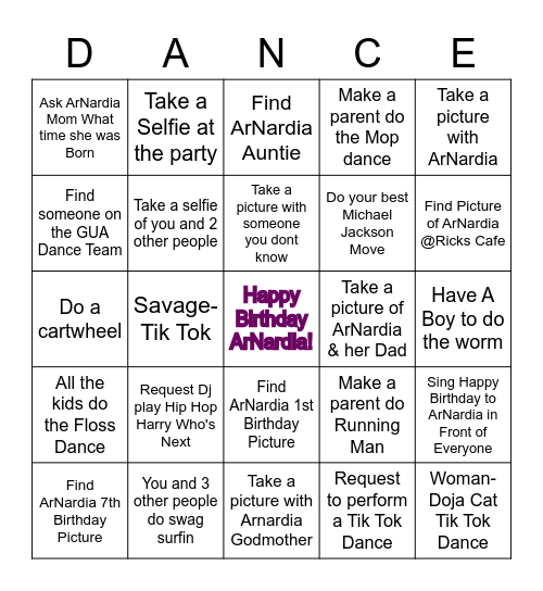 ArNardia's Dance Factory Bingo Card