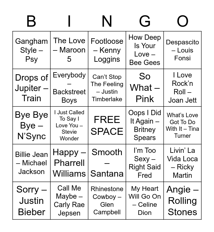 Music BINGO Card