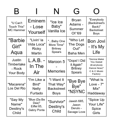 Musical Bingo Card