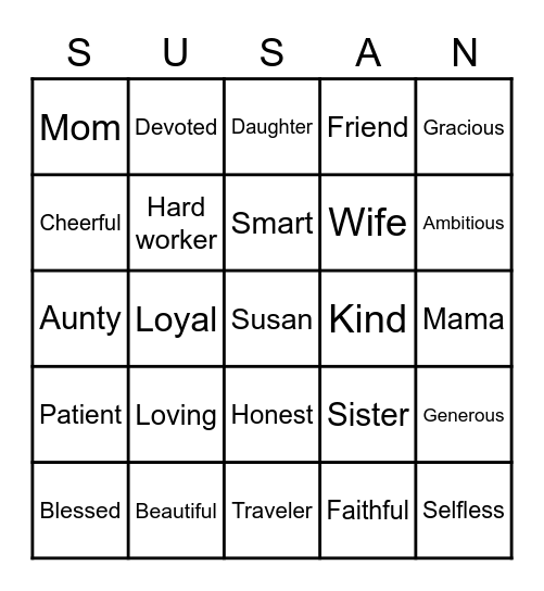 Susan’s Seafood Boil Bingo Card