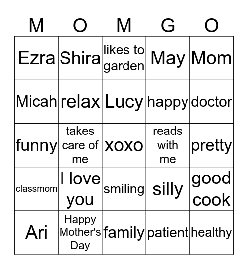 MOMGO Bingo Card