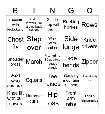 Fitness Bingo Card