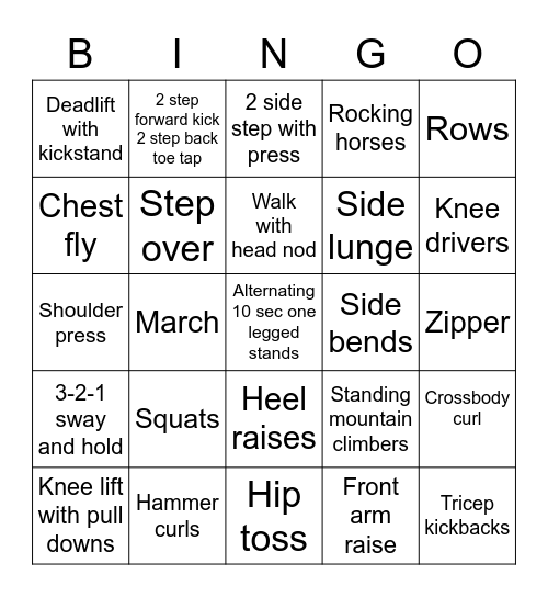 Fitness Bingo Card