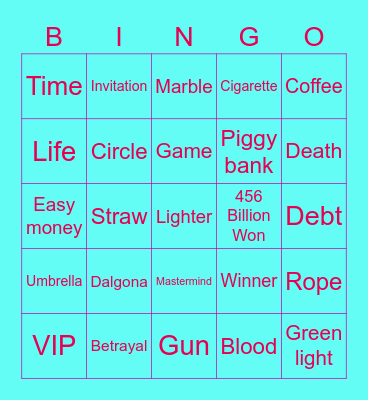 #FASquidGamesAndChill2021 Bingo Card