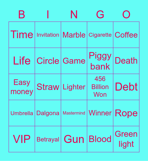 #FASquidGamesAndChill2021 Bingo Card