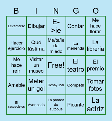 Spanish Review Bingo Card