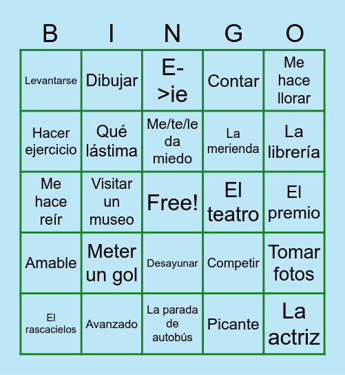 Spanish Review Bingo Card