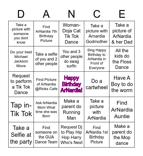 ArNardia's Dance Factory Bingo Card