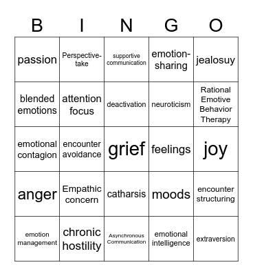 Experiencing & Expressing Emotions Bingo Card
