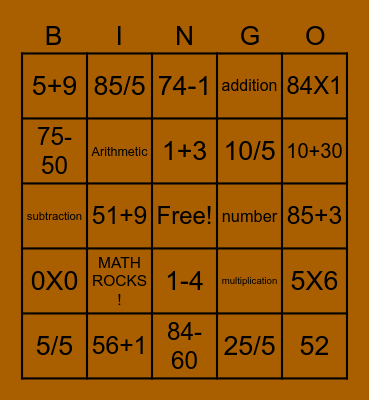 ARITHMETIC BINGO 2 Bingo Card